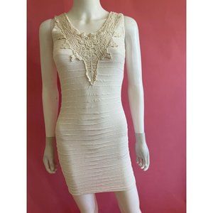 Fashion Hy Women's Dress Mini Pencil Bodycon Sexy Crochet Stretch Ivory White S